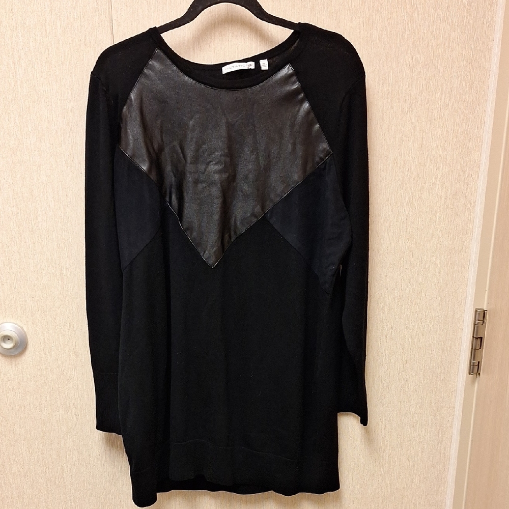 Notations Black Mini Dress with Leather Detail